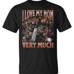 I Love My Mom Very Much Skeleton Meme T-Shirt | Funny Bootleg Graphic Tee | 90